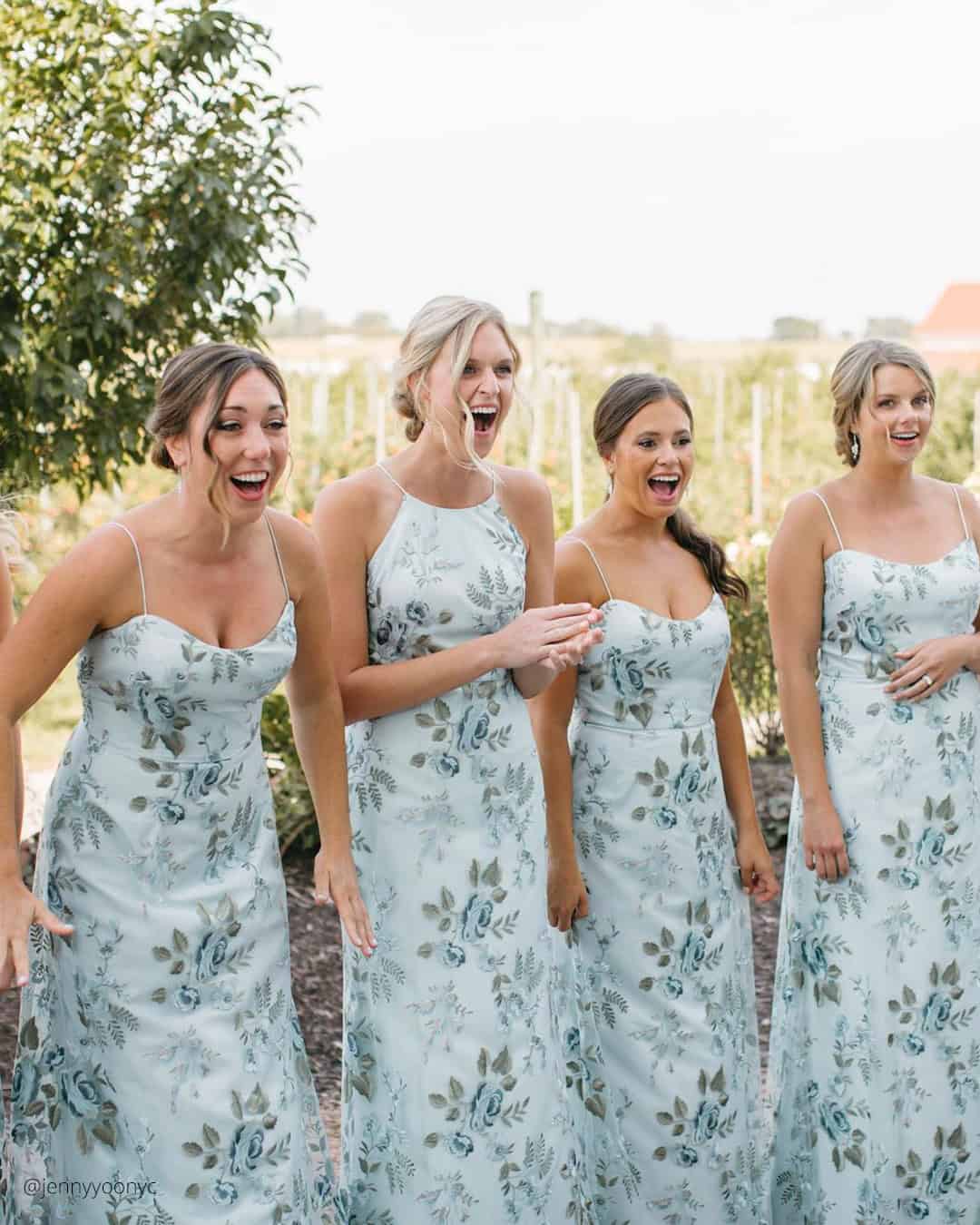 Blue Floral Bridesmaid Dresses