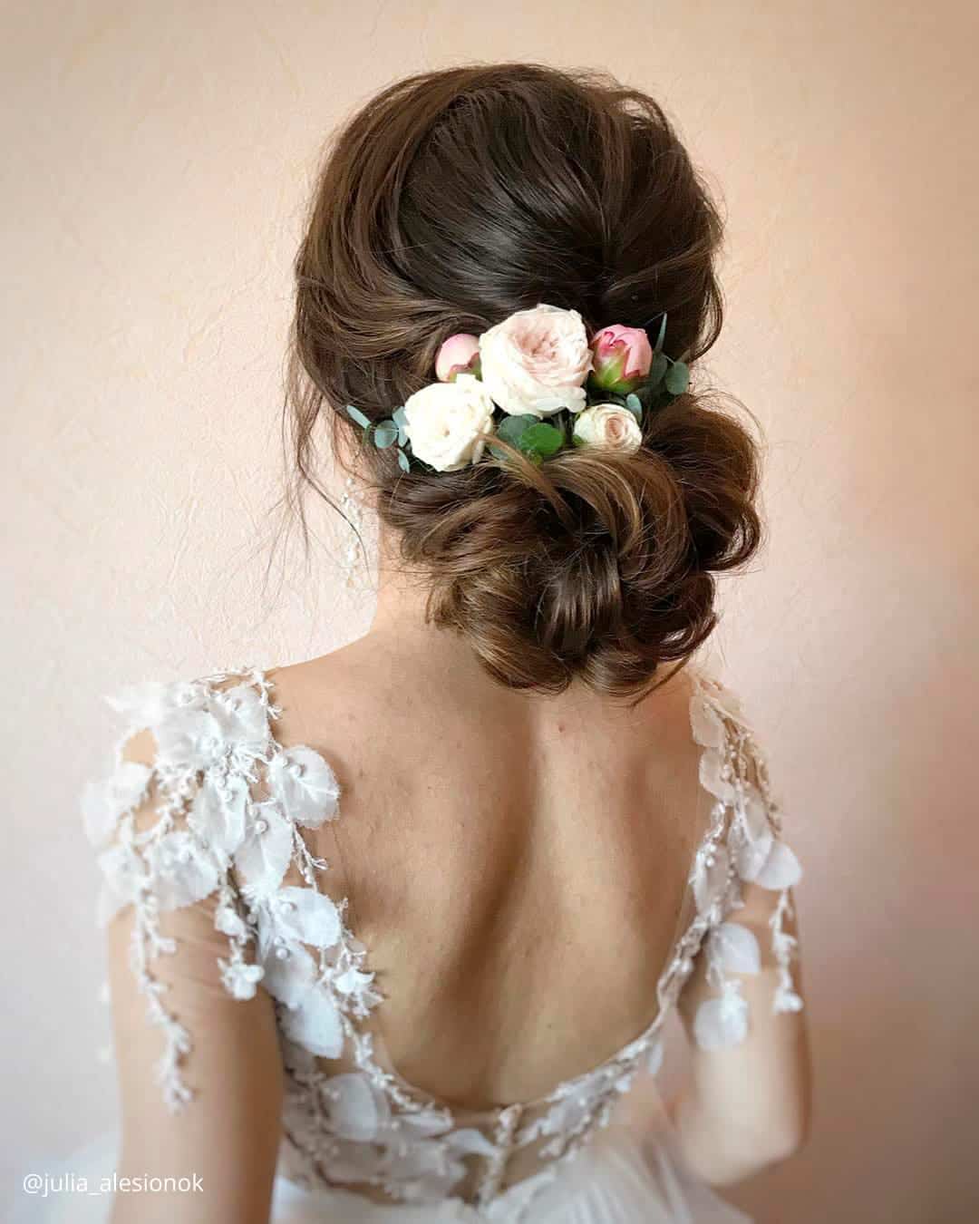 Wedding Bun Hairstyles With Flowers