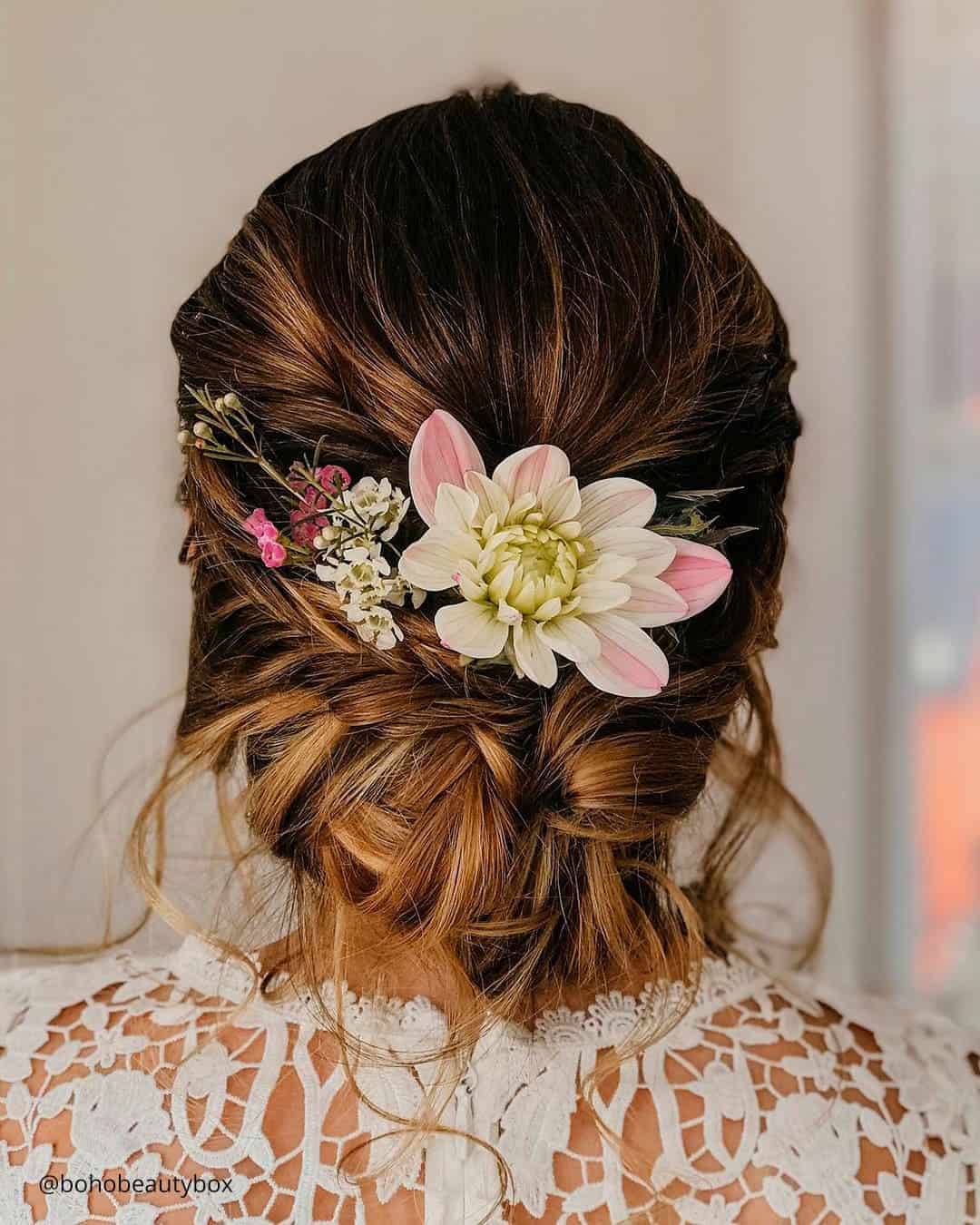 Wedding Hairstyles With Flowers Medium Length Hair