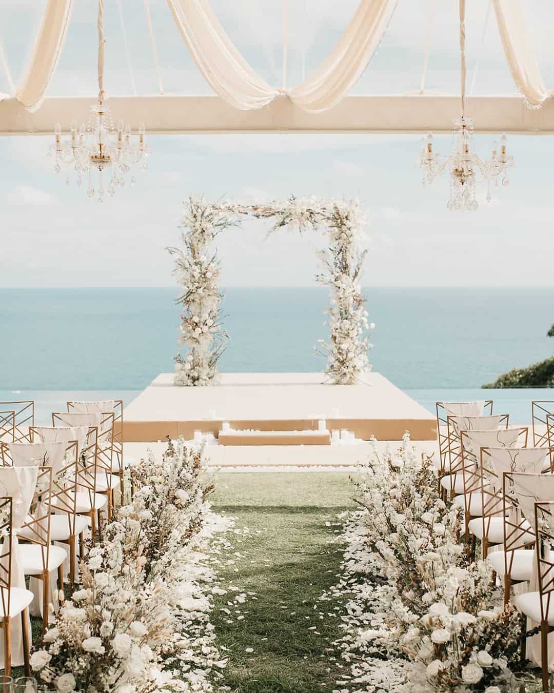 wedding ceremony decorations white wedding aisle phuket wedding planner