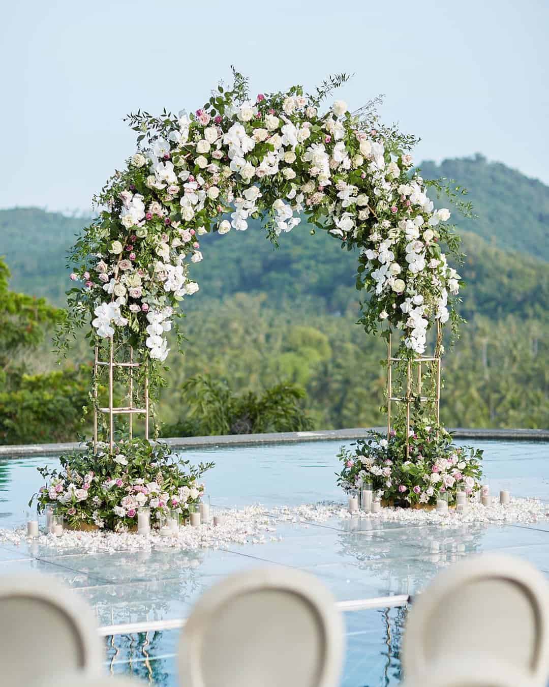 wedding ceremony decorations whitegreenery arch theweddingblissthailand