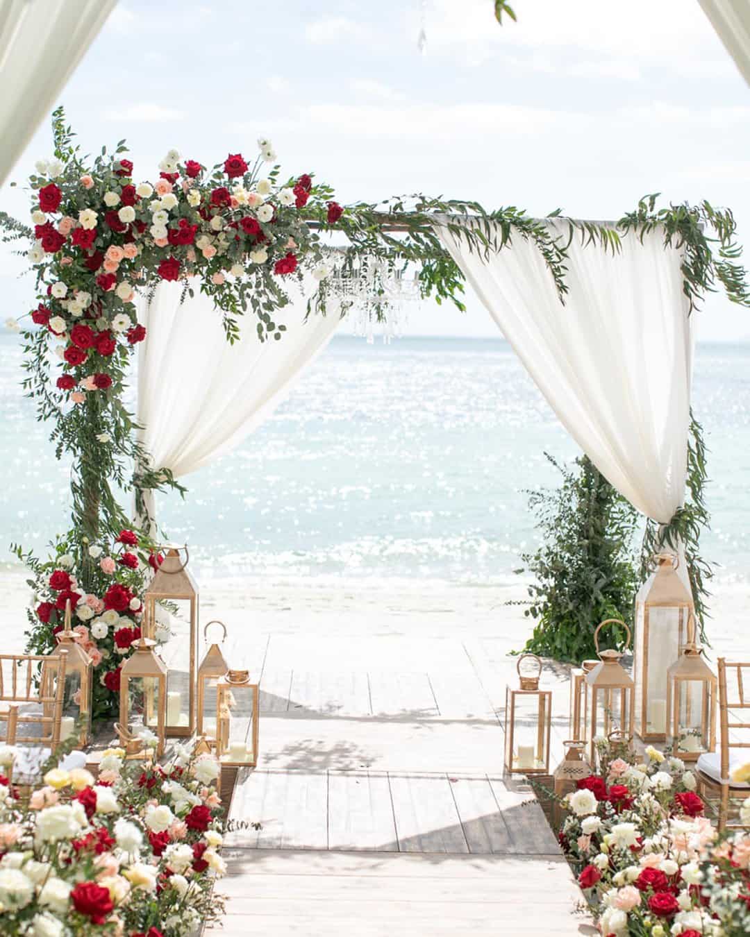 wedding ceremony decorations beach draping arch theweddingblissthailand