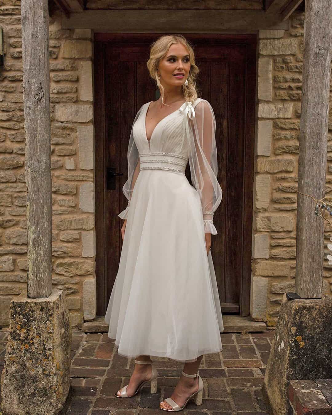 Tea Length Dresses Wedding With Sleeves