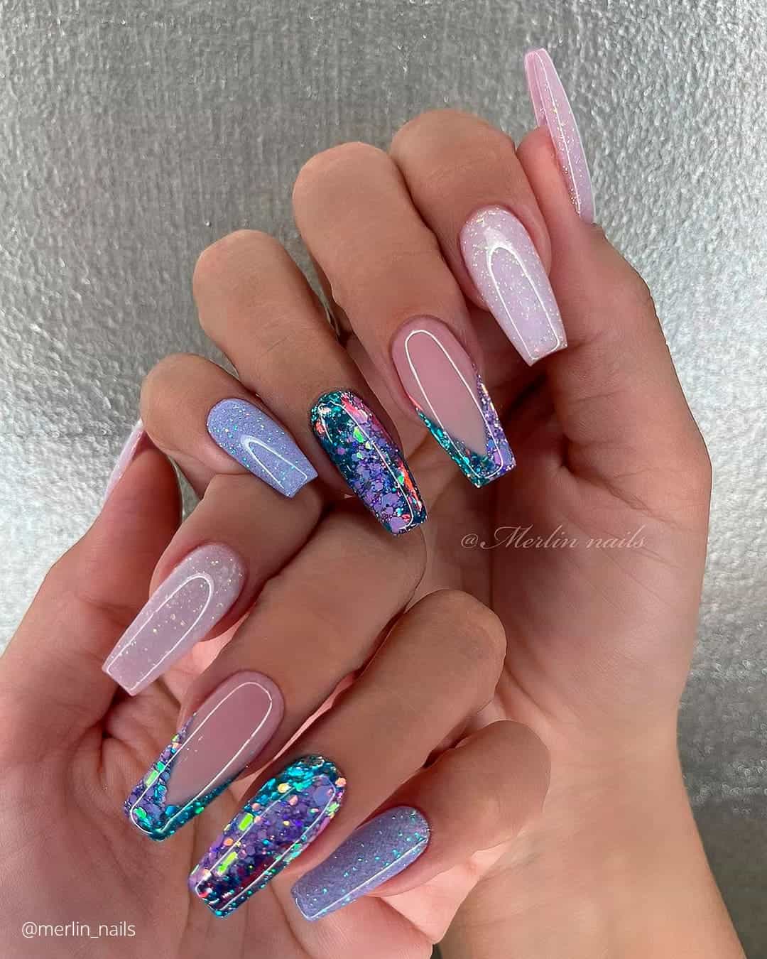Glitter Purple Wedding Nails