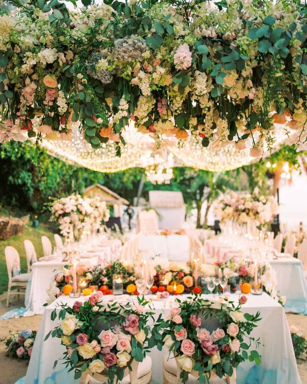 whimsical wedding hanging decor installations