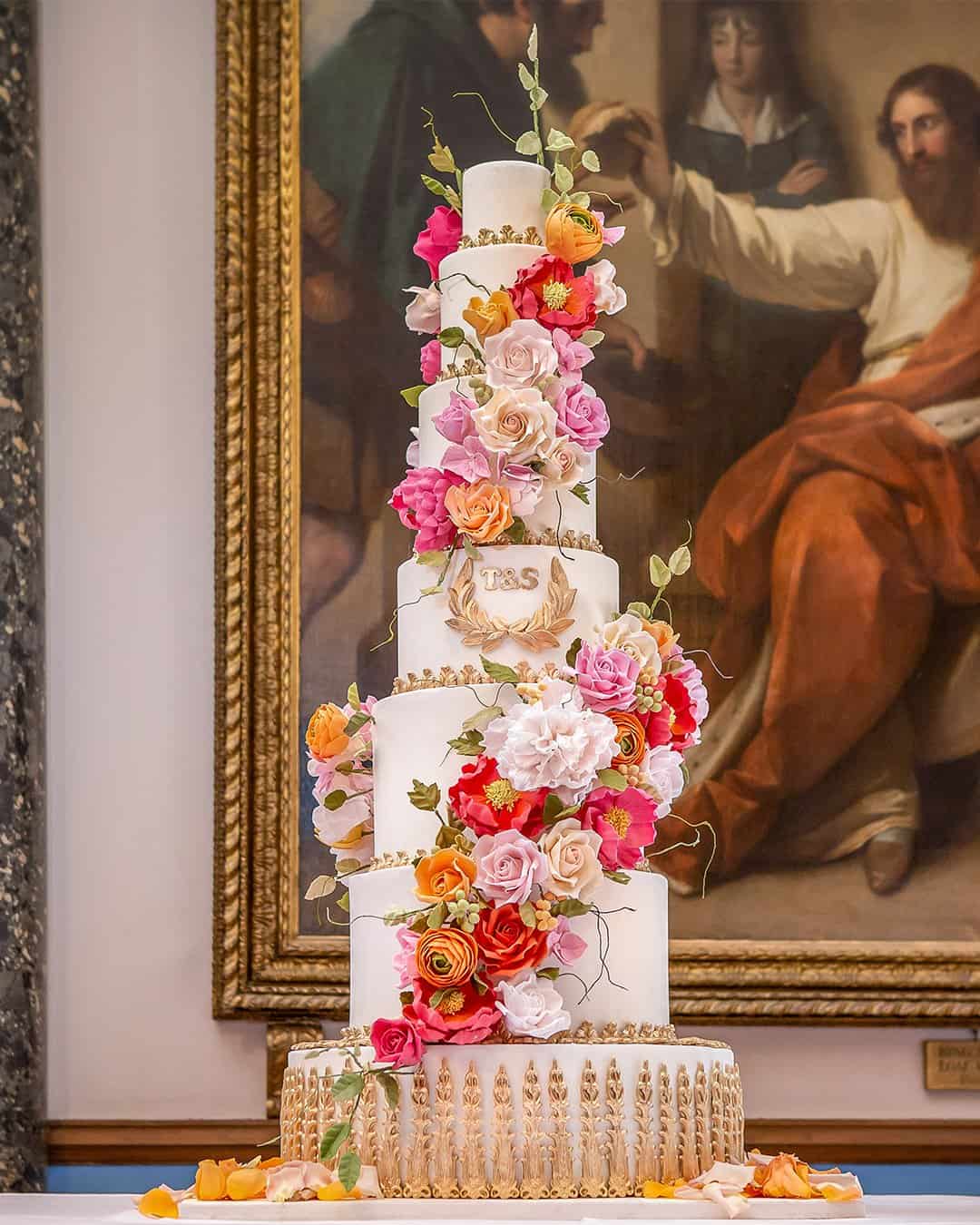 wedding cake trends double cascade sugar flower wedding cake elizabethscakeemporium