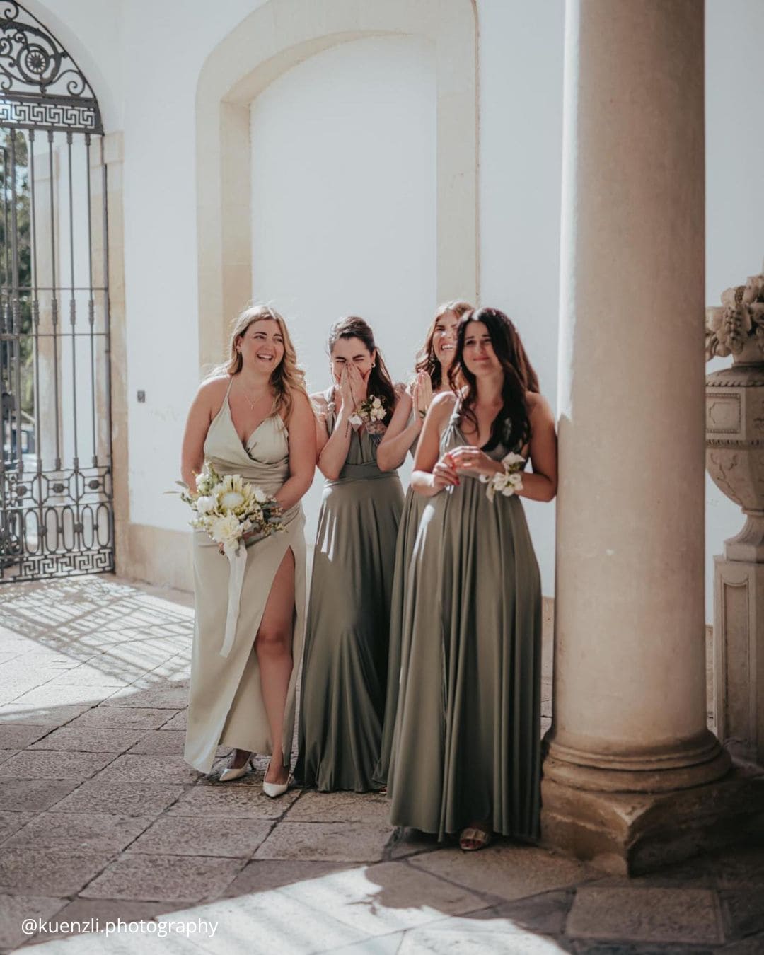 First Look Wedding Photos With Bridesmaids