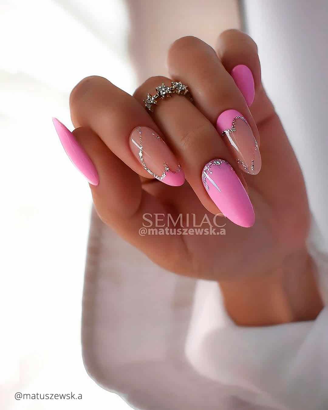 Pink And White Almond Nails