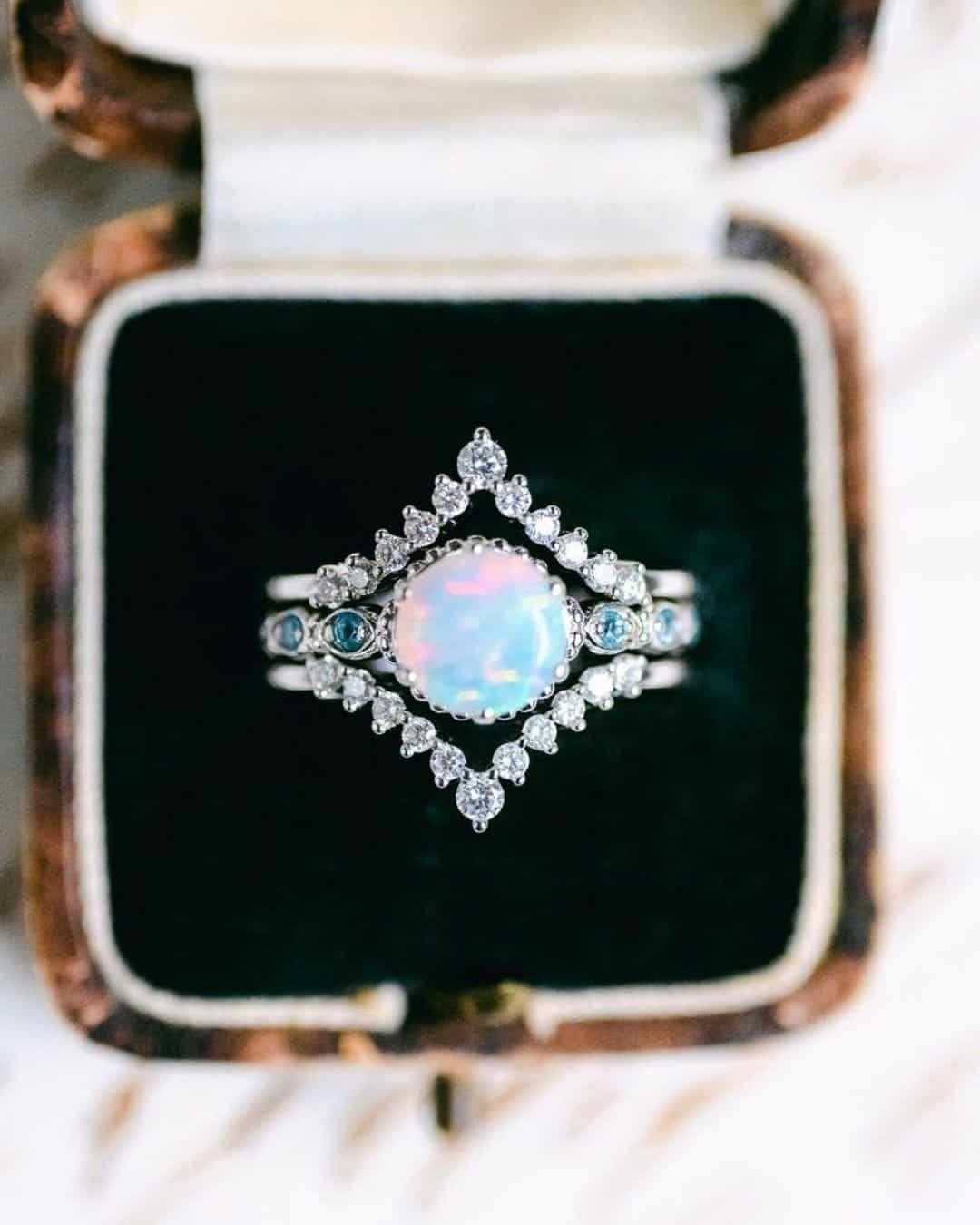 Pear Cut Rings With Opal