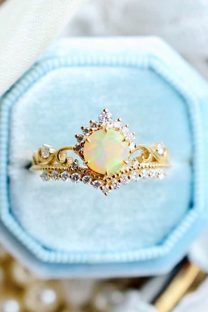 Pear Cut Rings With Opal