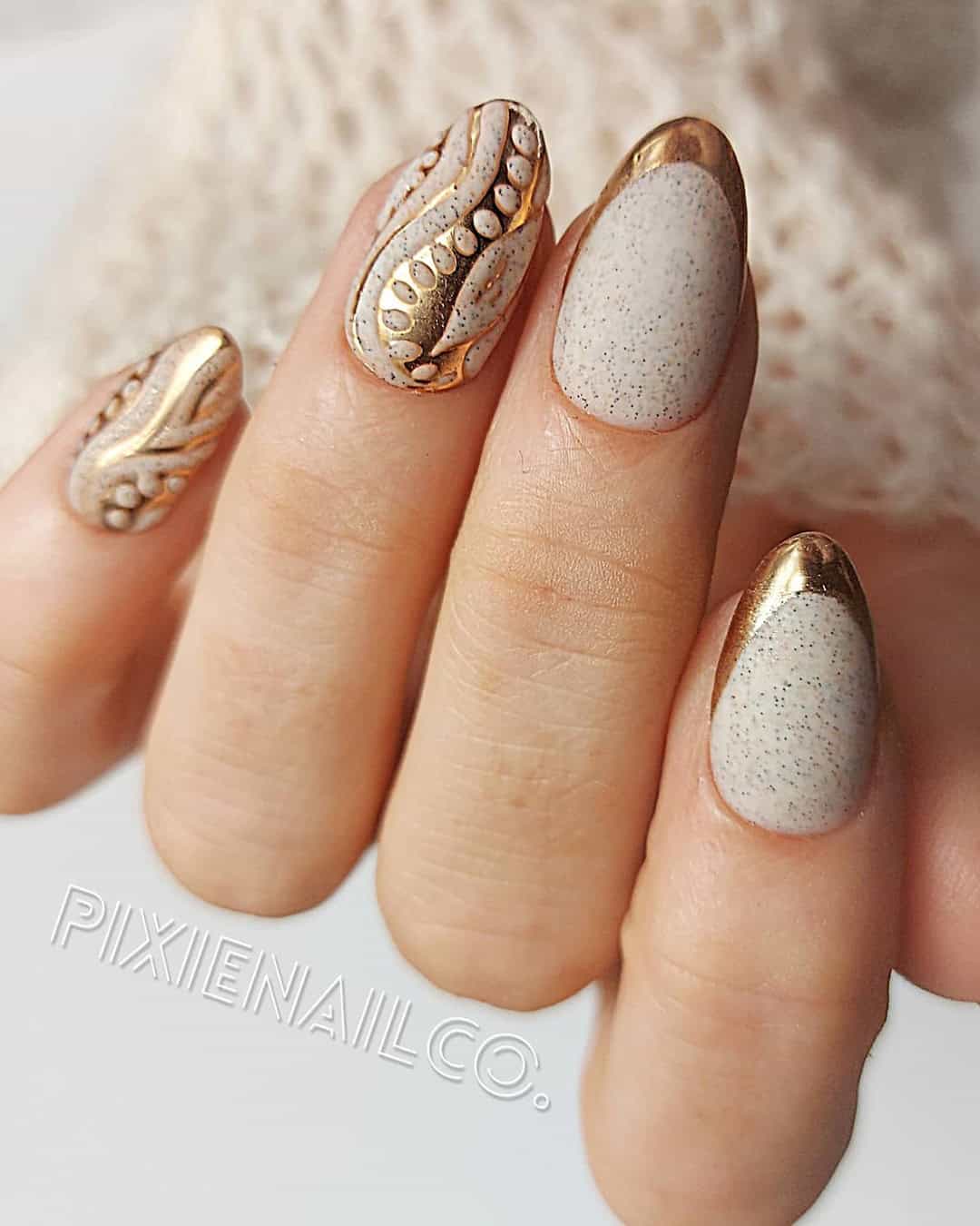 Fall Bridal Nails With Gold