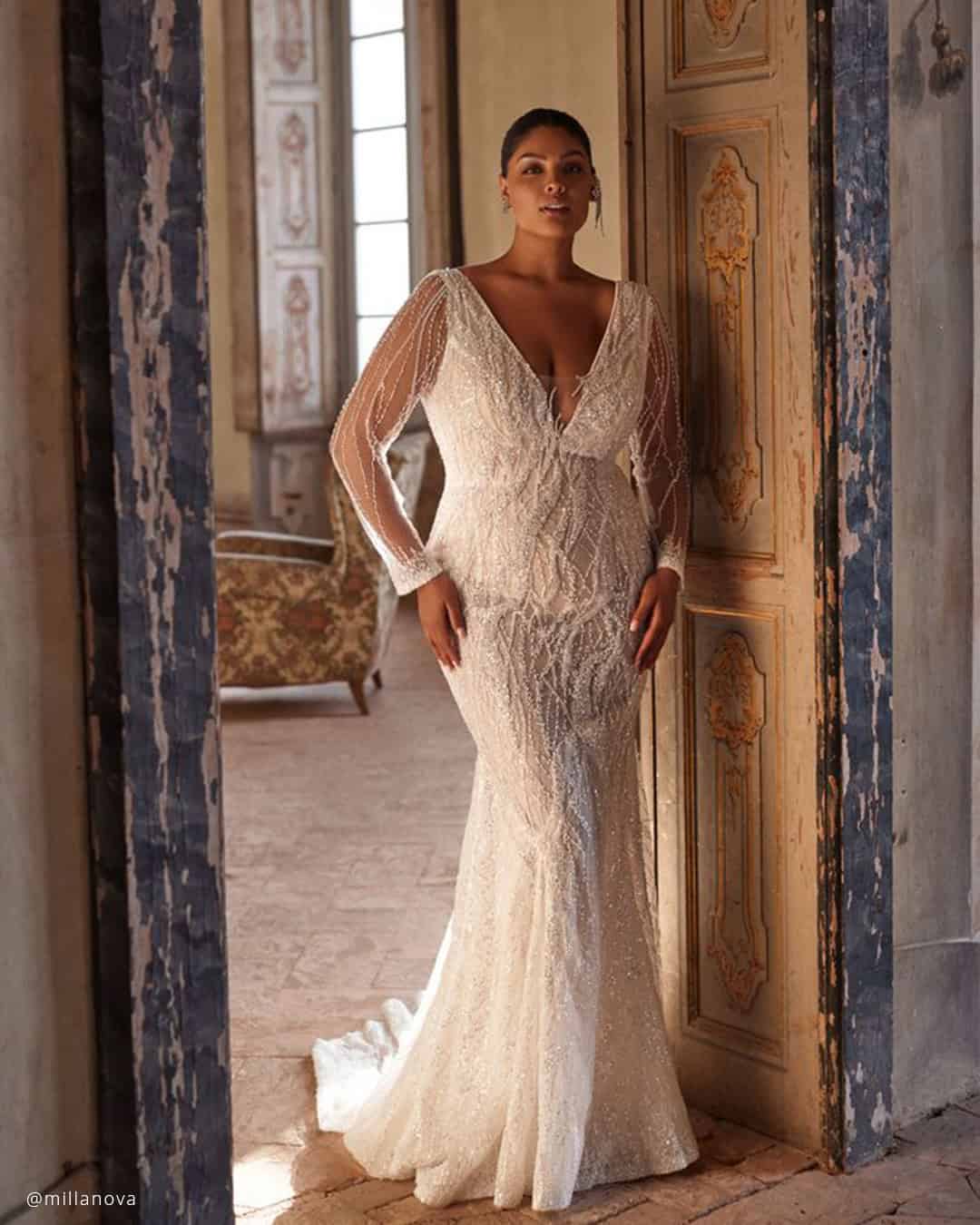 Illusion Sleeve Plus Wedding Dresses