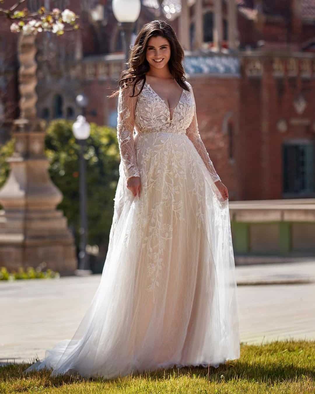 Illusion Sleeve Plus Wedding Dresses