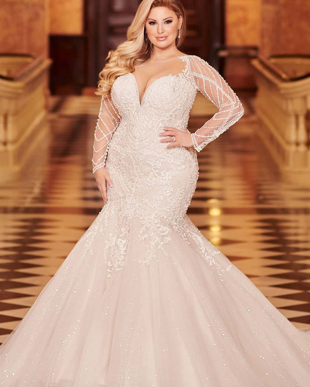 Illusion Sleeve Plus Wedding Dresses