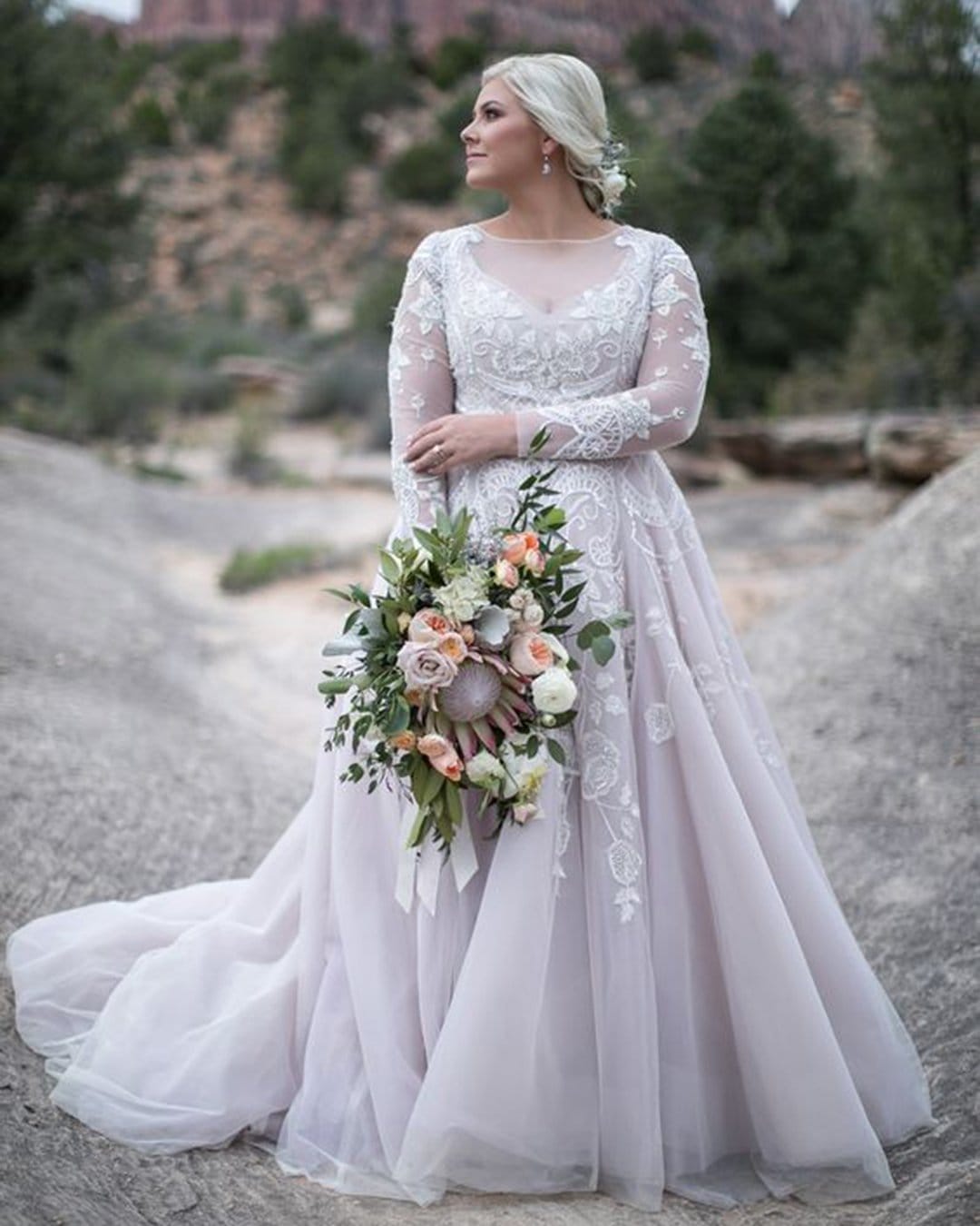 Illusion Sleeve Plus Wedding Dresses