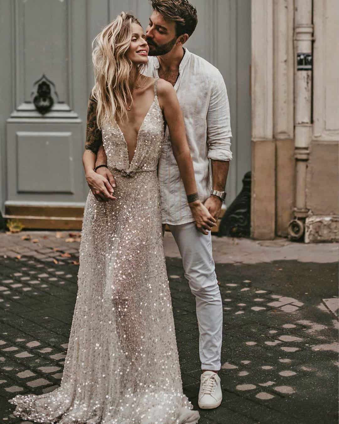 Deep V-Neckline Sexy Bride Dress Ideas