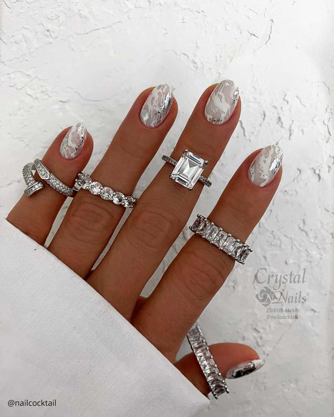 Short White Wedding Nails