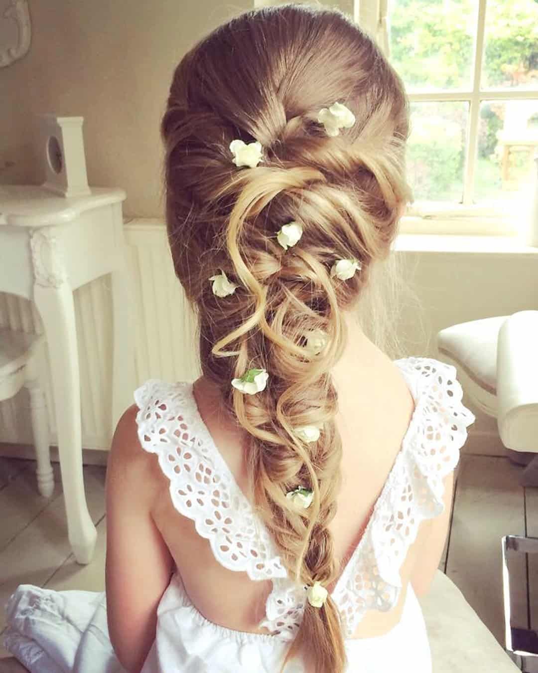 Long Hair Flower Girl Hairstyles Mermaid Braids