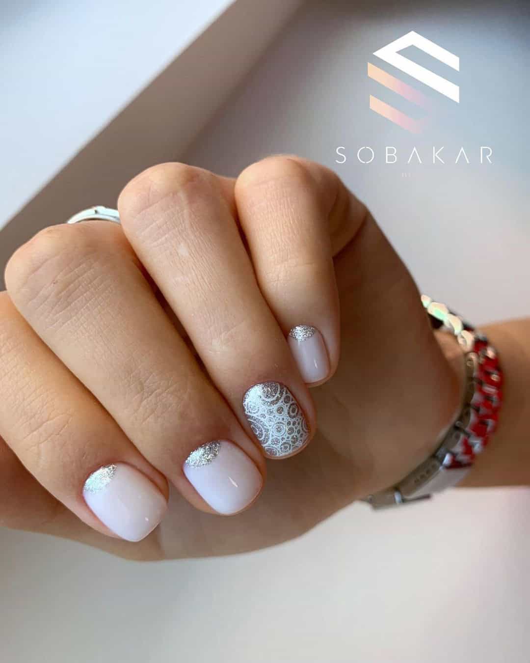 Nude And White Wedding Nails