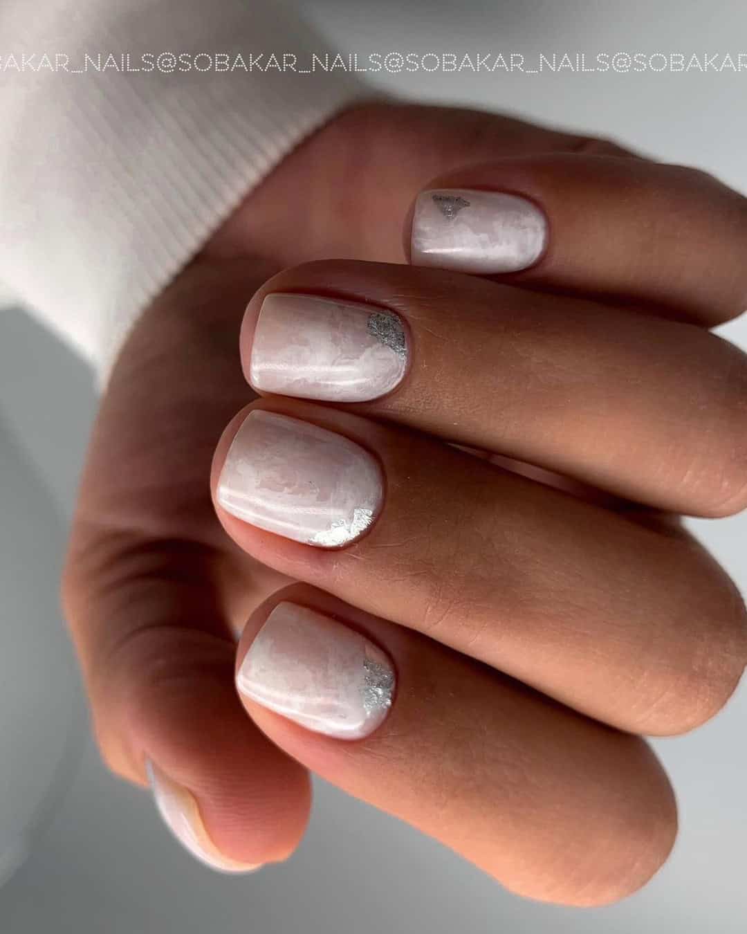 Nude And White Wedding Nails