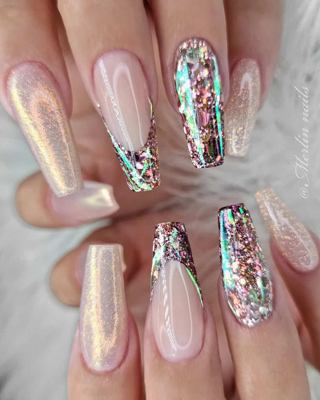 Nude Nails With Glitter