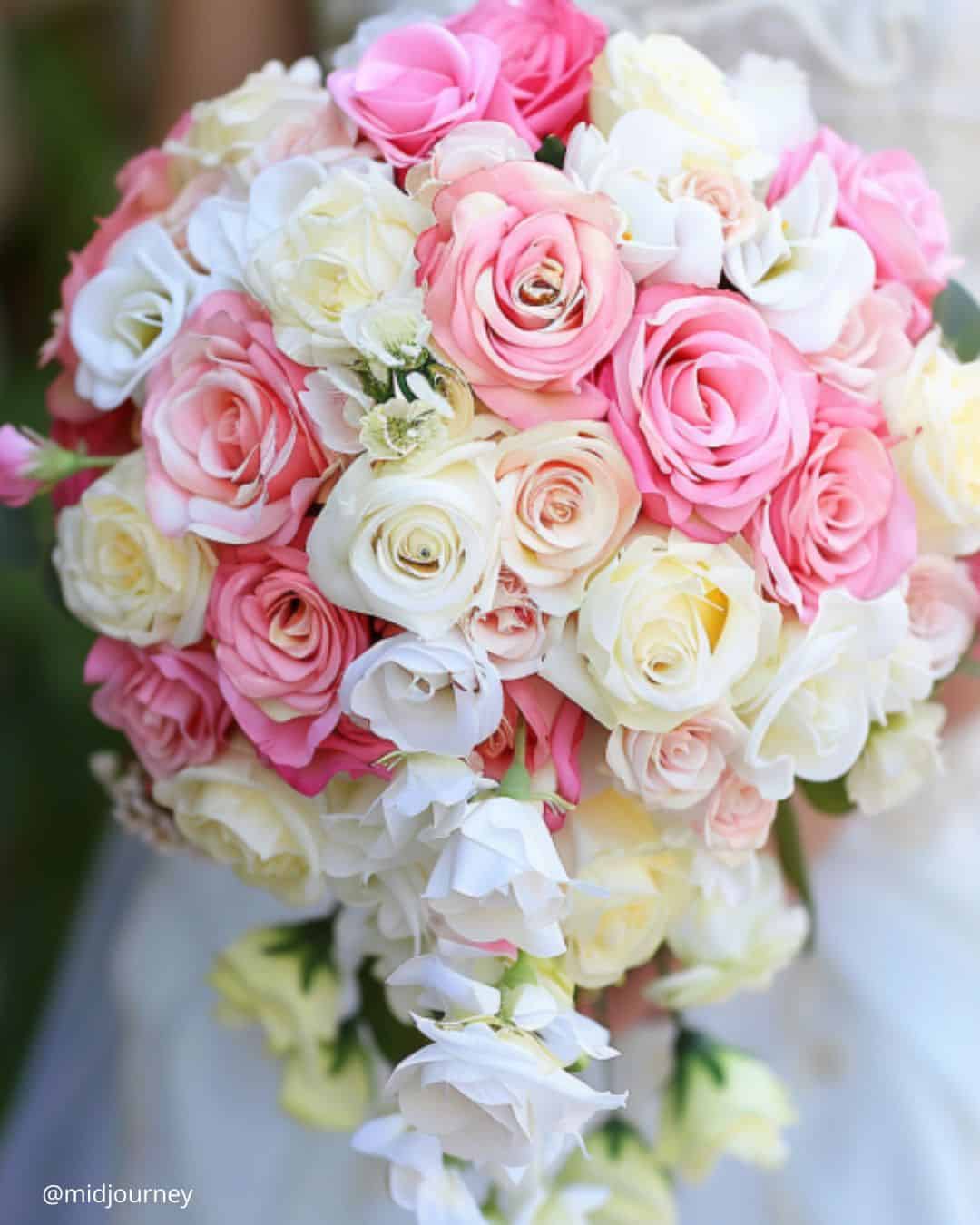 Cascading Pink And White Wedding Bouquets