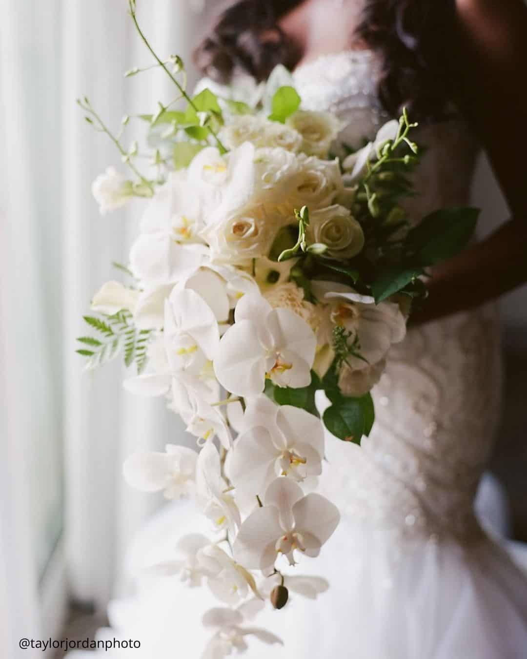 Cascading Wedding Flower Bouquets with Greenery