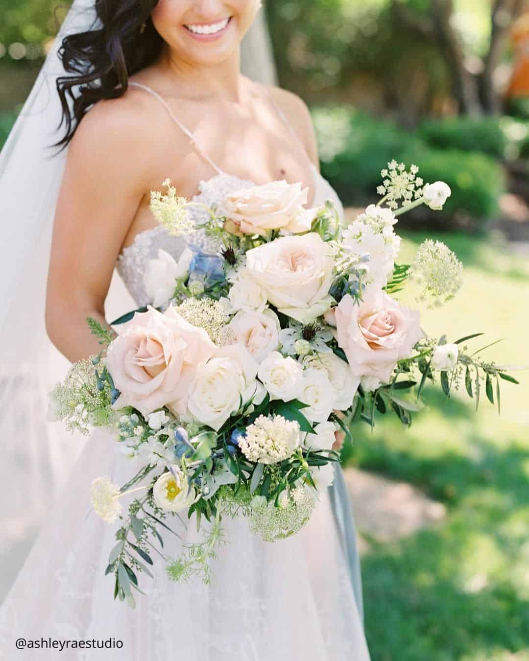 Cascading Pink And White Wedding Bouquets