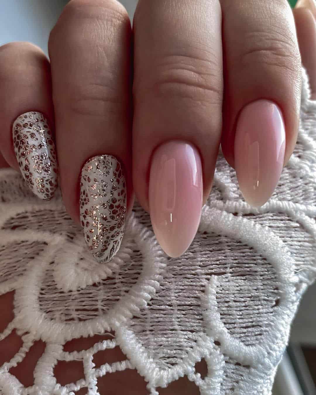 Rose Gold Bridal Nails With Glitter