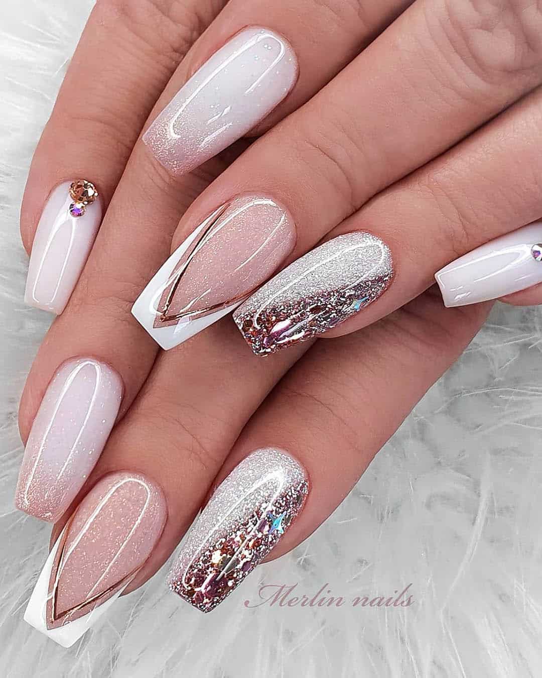 Rose Gold Bridal Nails With Glitter