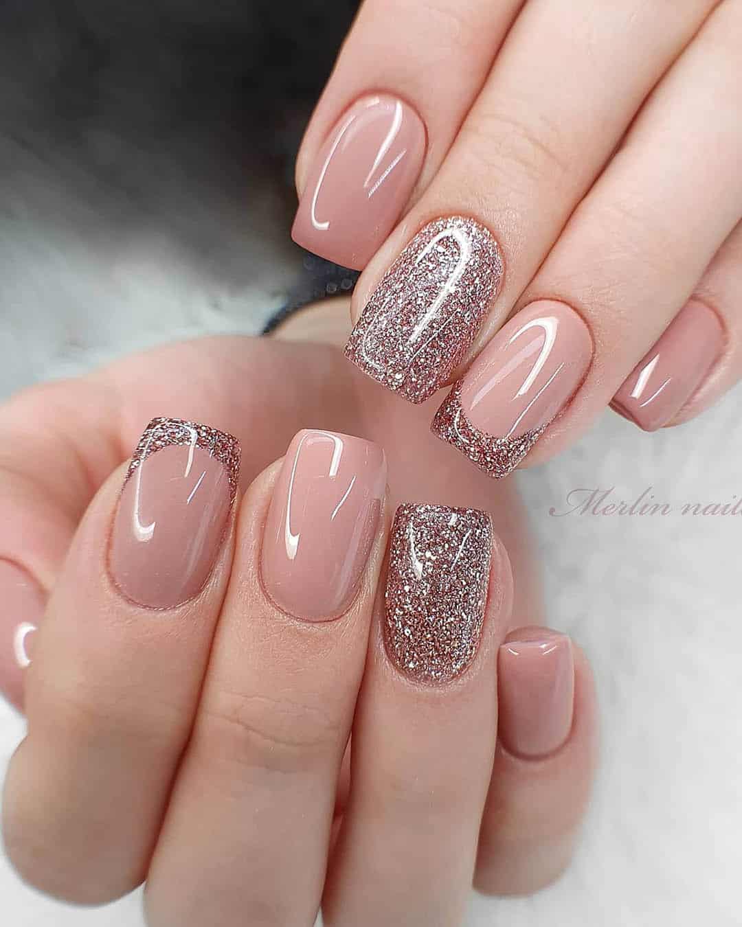 Rose Gold Bridal Nails With Glitter