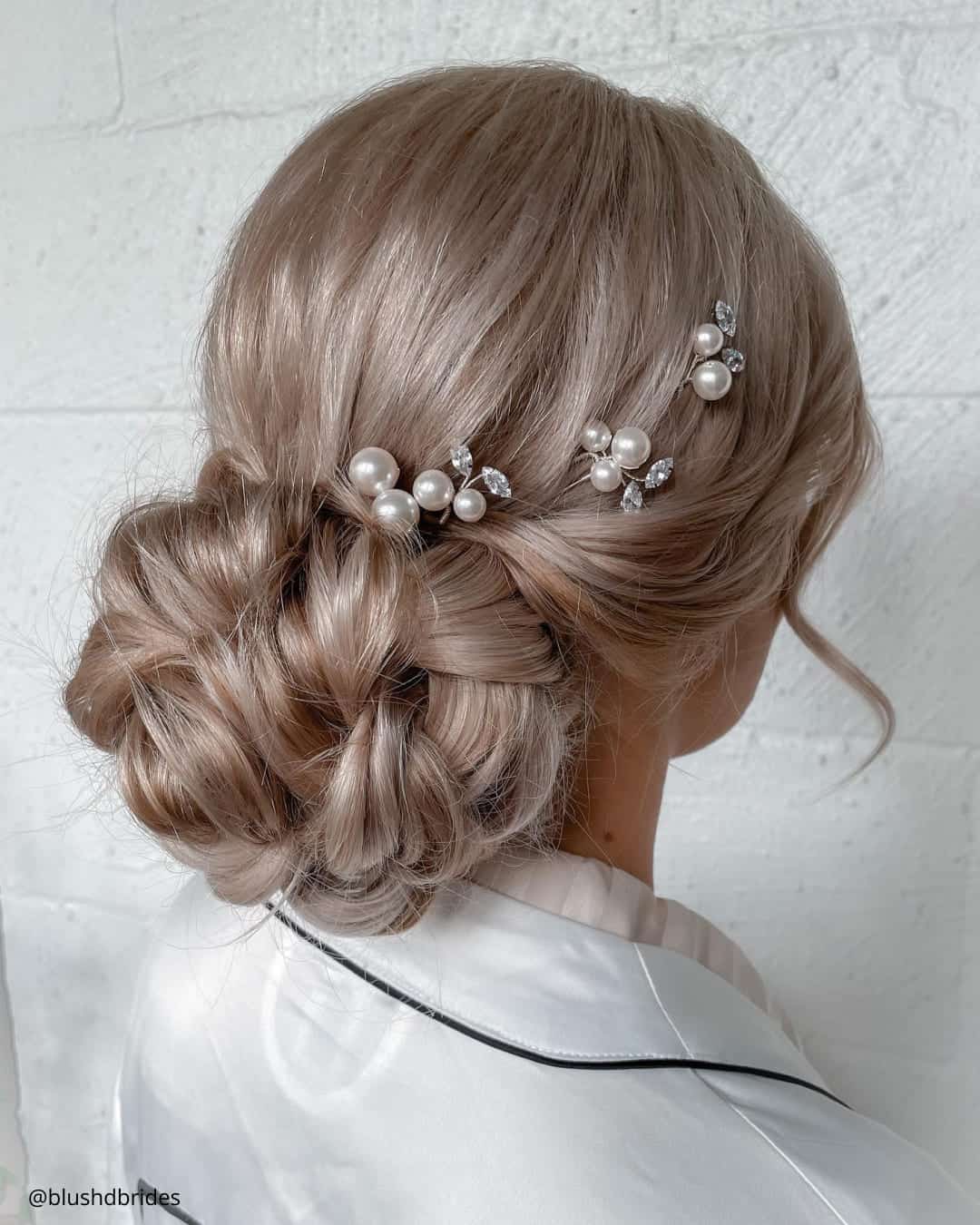 Romantic Twisted Low Bun with Pearls