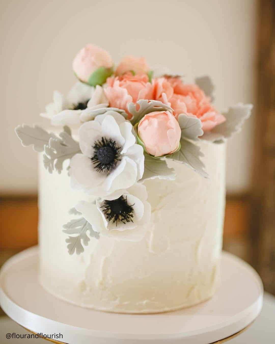White Cakes With Flowers Decorations