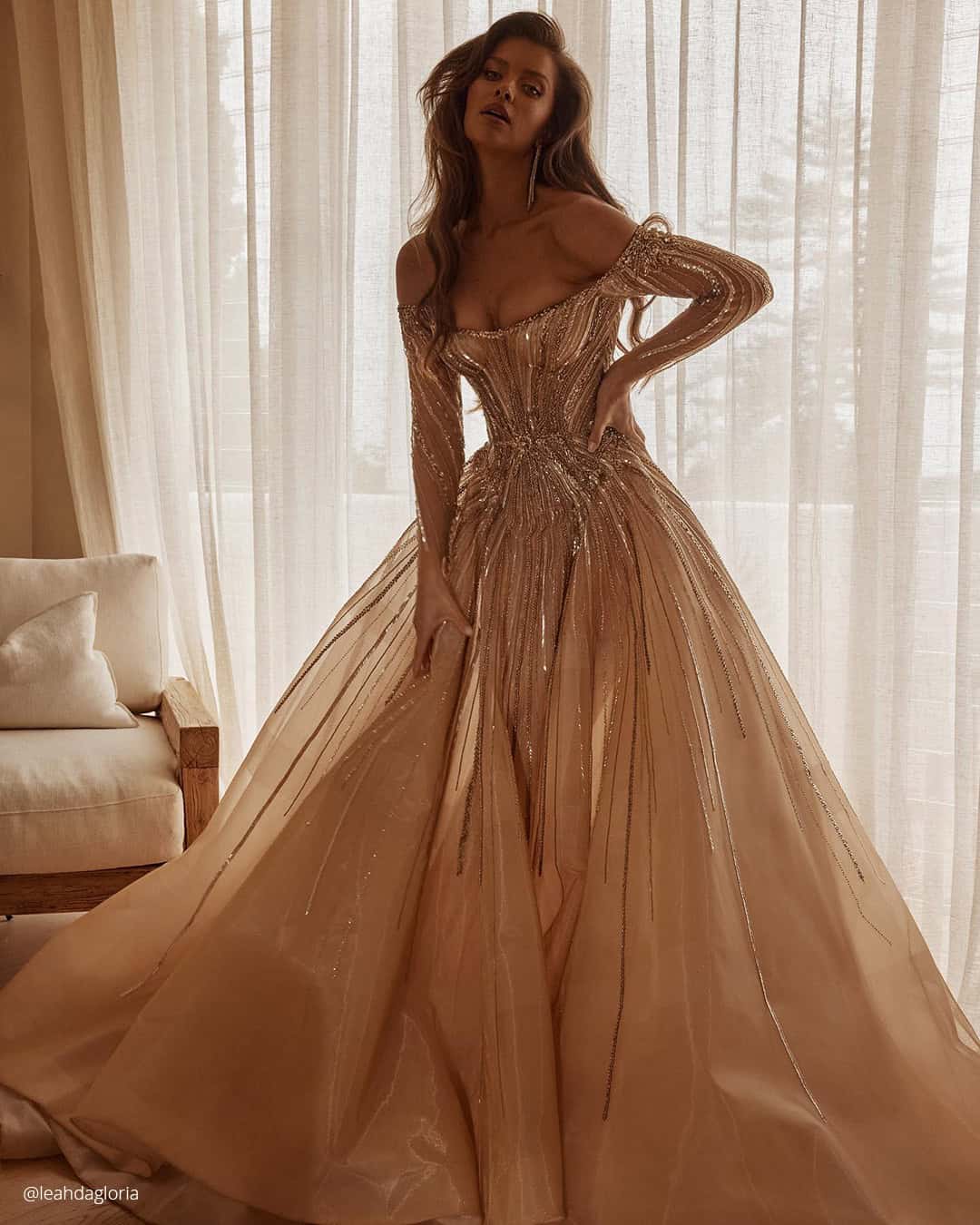 Gold Wedding Dresses For Bride With Sleeves