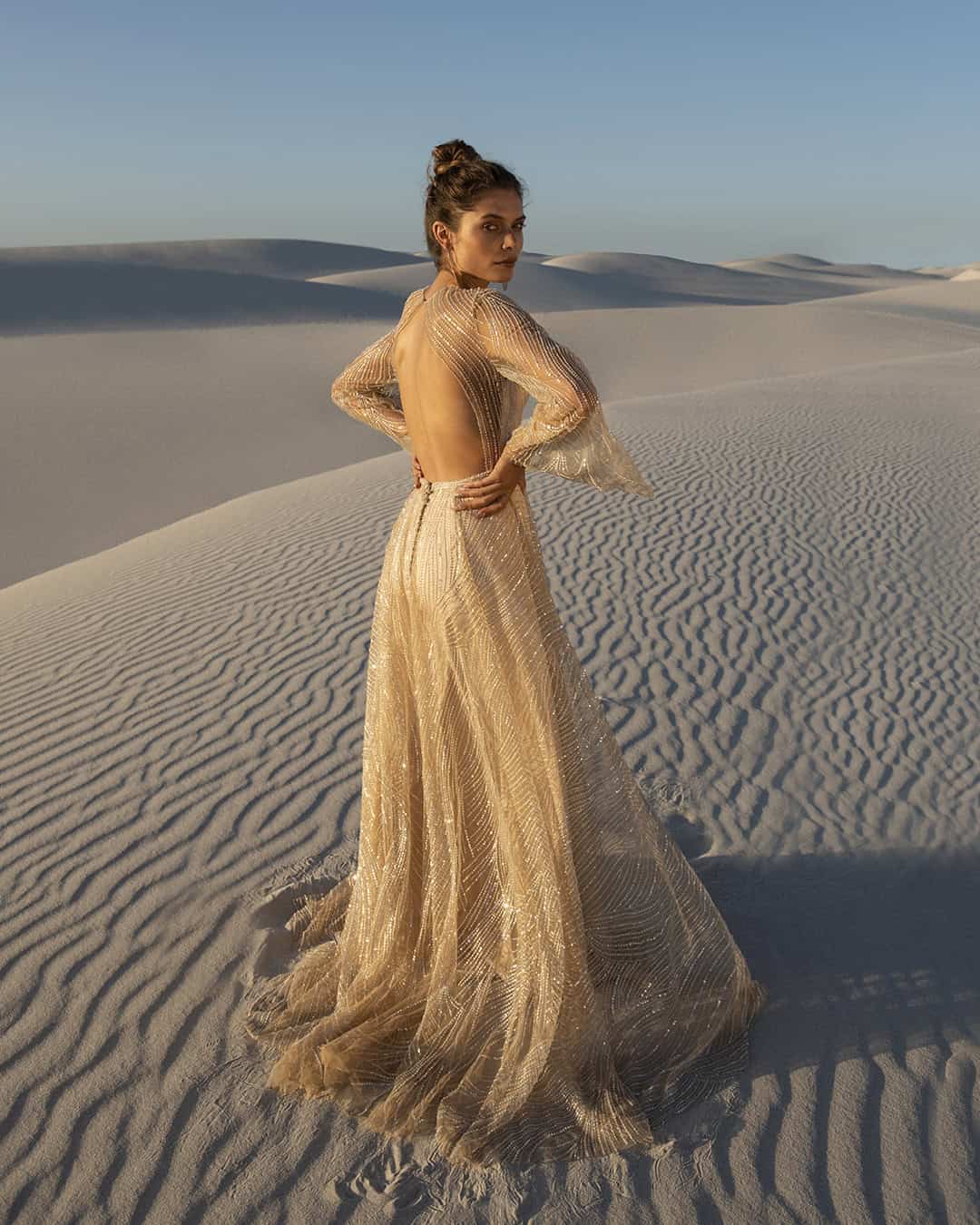 Gold Wedding Dresses For Bride With Sleeves