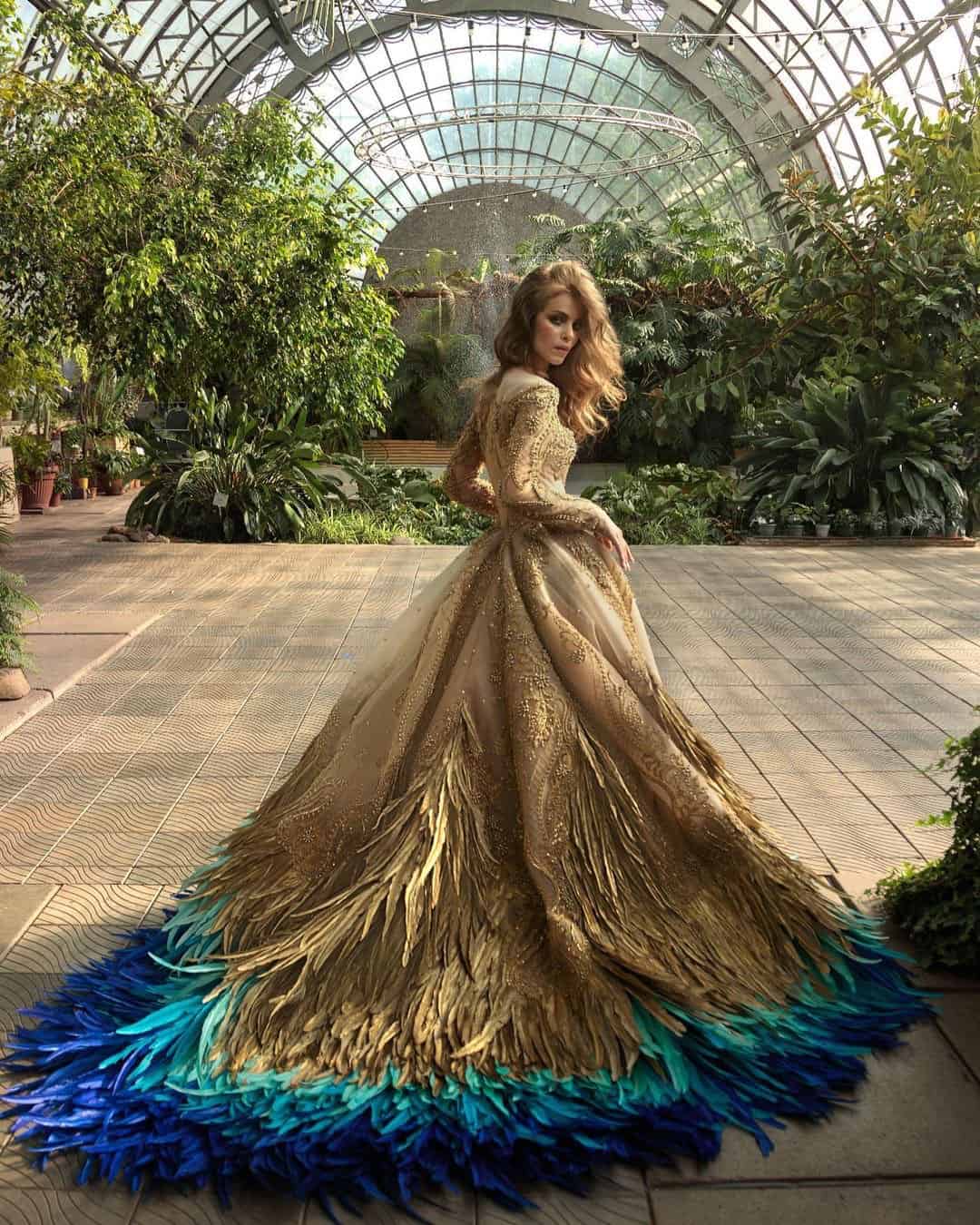 Gold Wedding Dresses For Bride With Sleeves