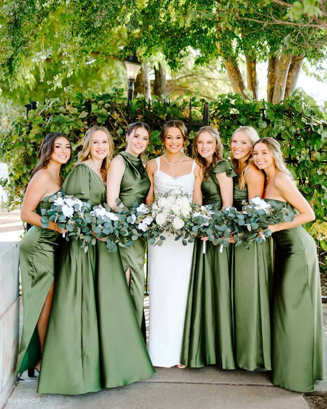 What kind of wedding is best for satin olive green bridesmaid dresses?