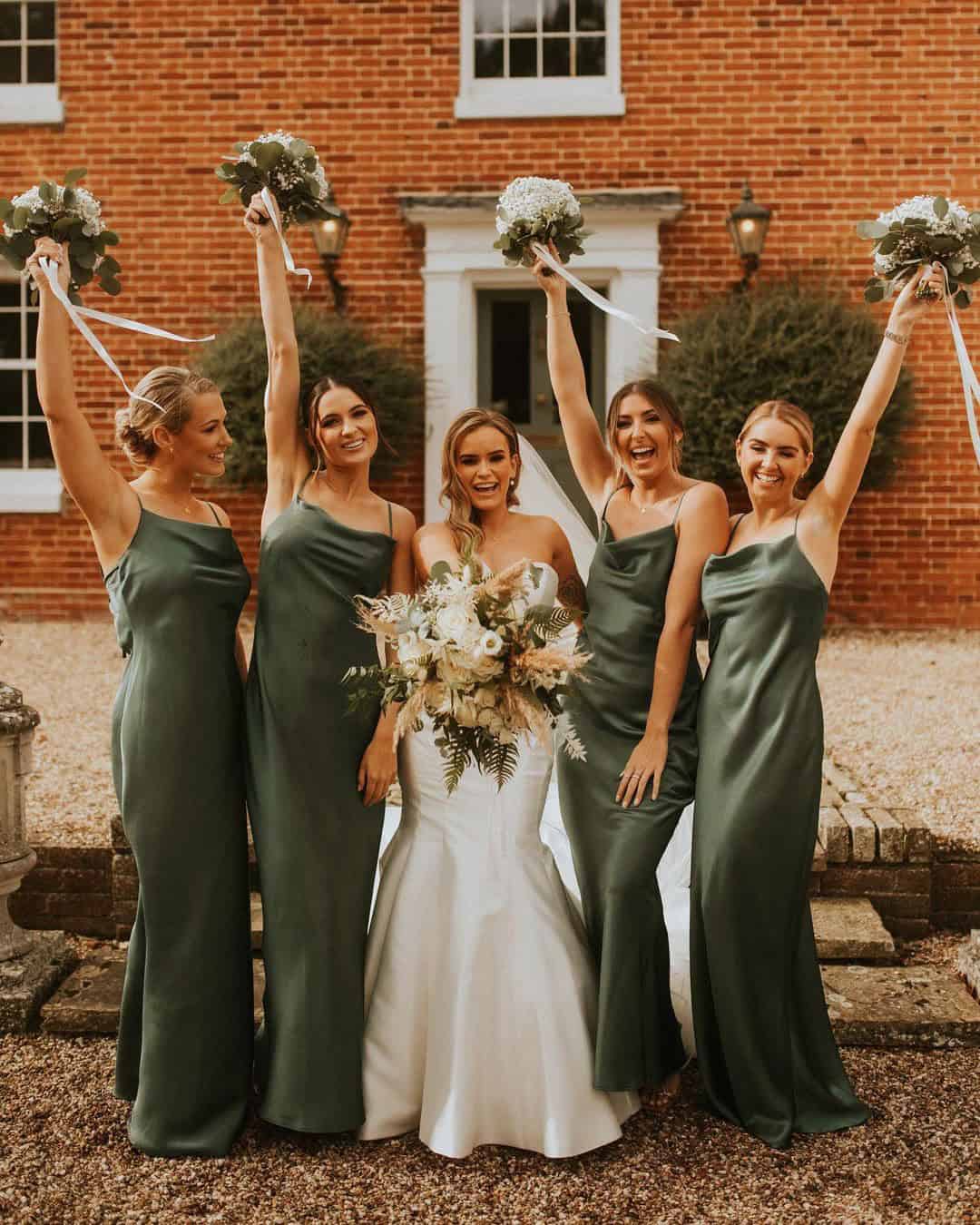 What kind of wedding is best for satin olive green bridesmaid dresses?