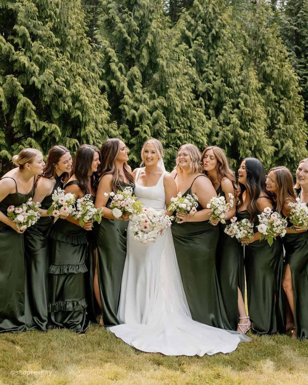 What kind of wedding is best for satin olive green bridesmaid dresses?
