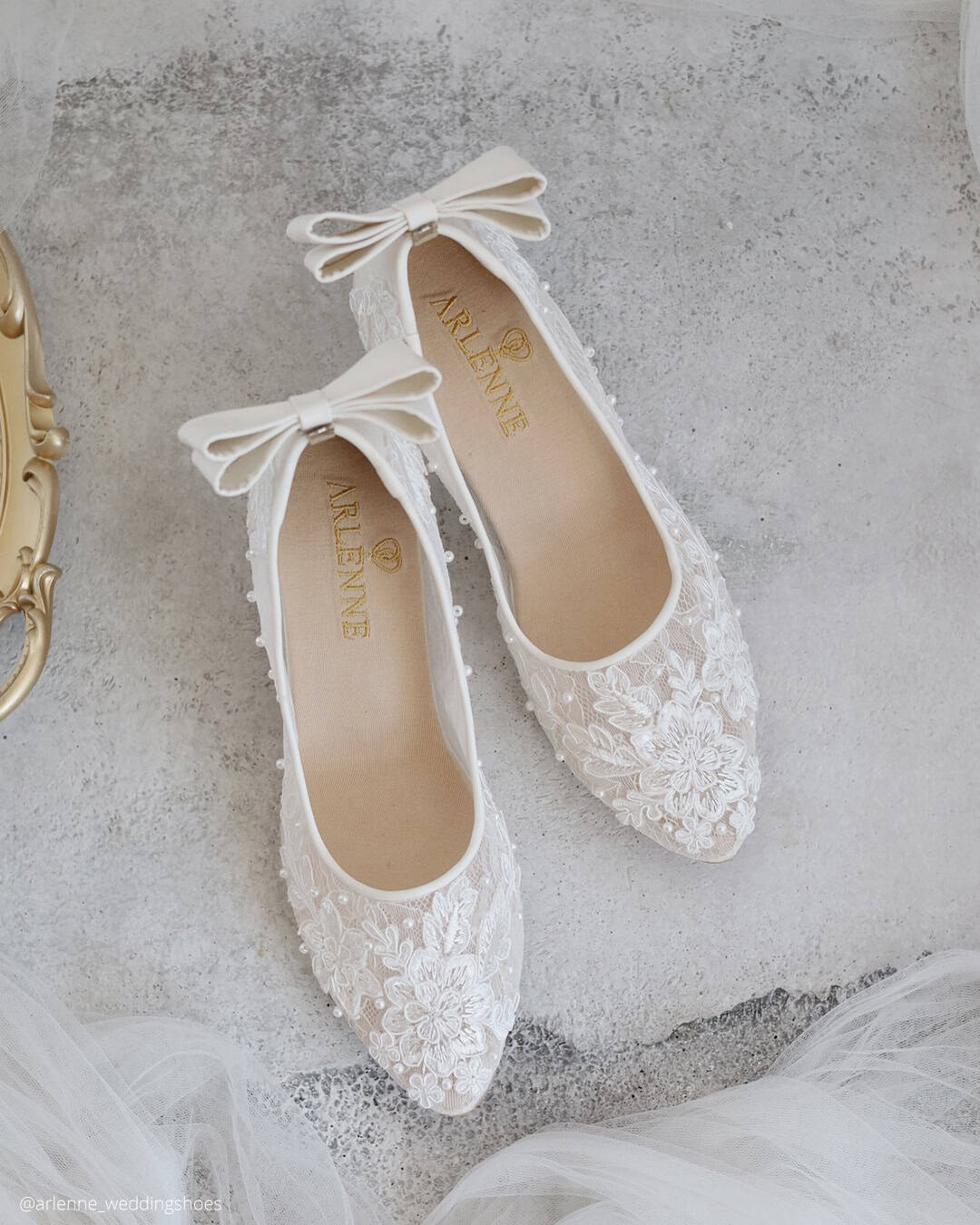 Lace Wedding Shoes For Bride With Pearls