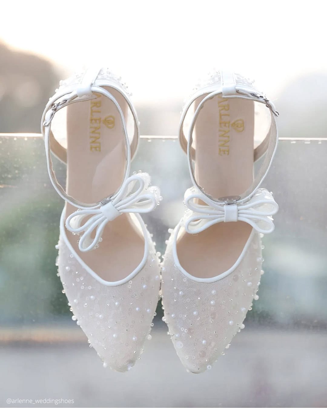 Lace Wedding Shoes For Bride With Pearls