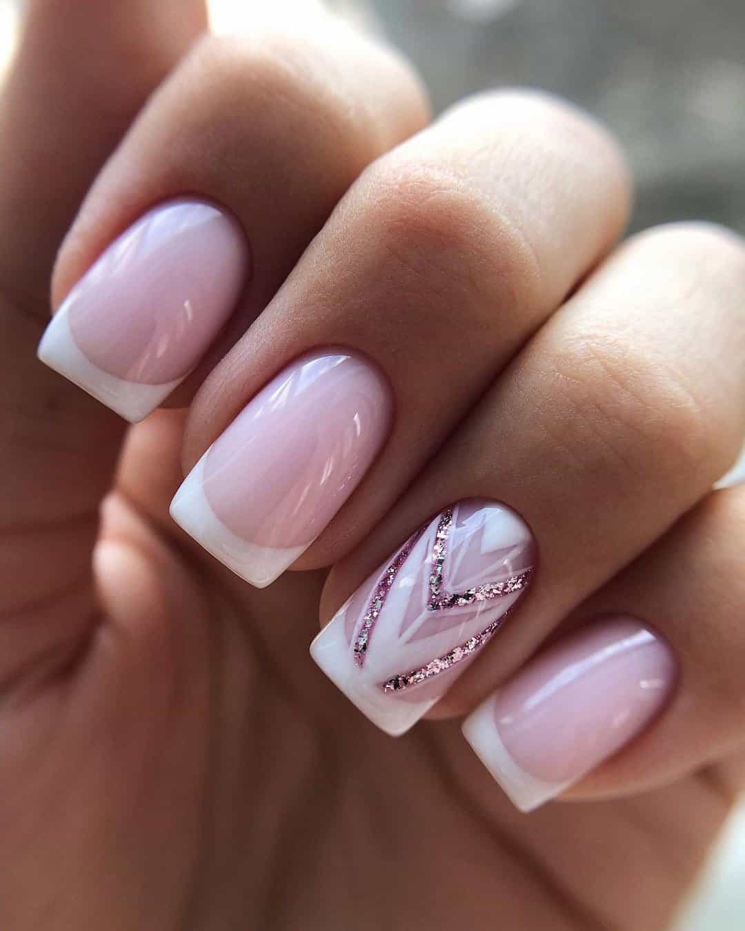 Pink And White Nails With Glitter