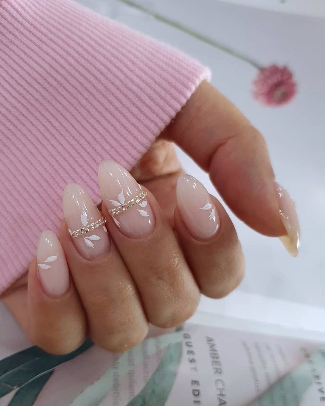 Pink And White Nails Short