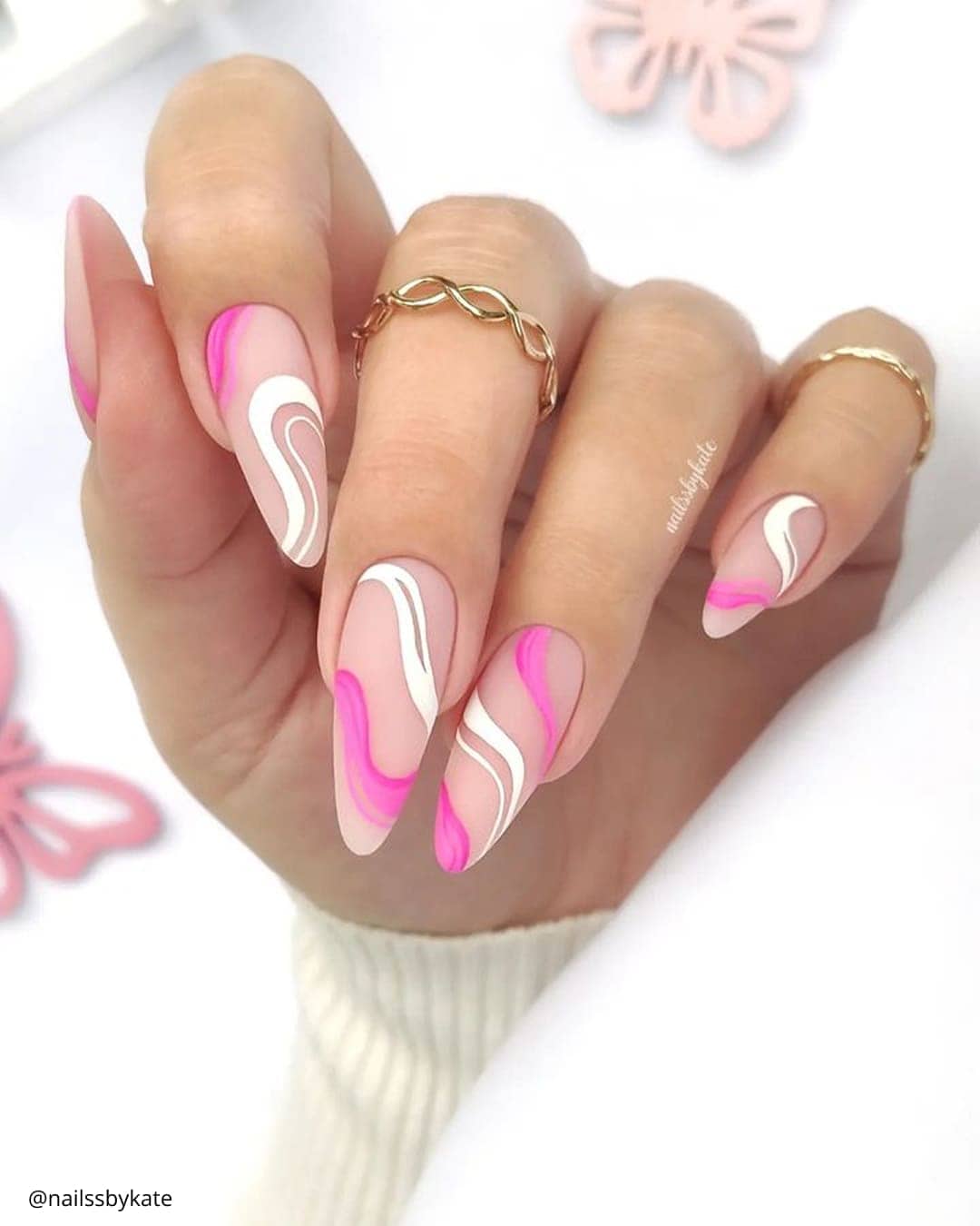 Coffin Pink And White Nails