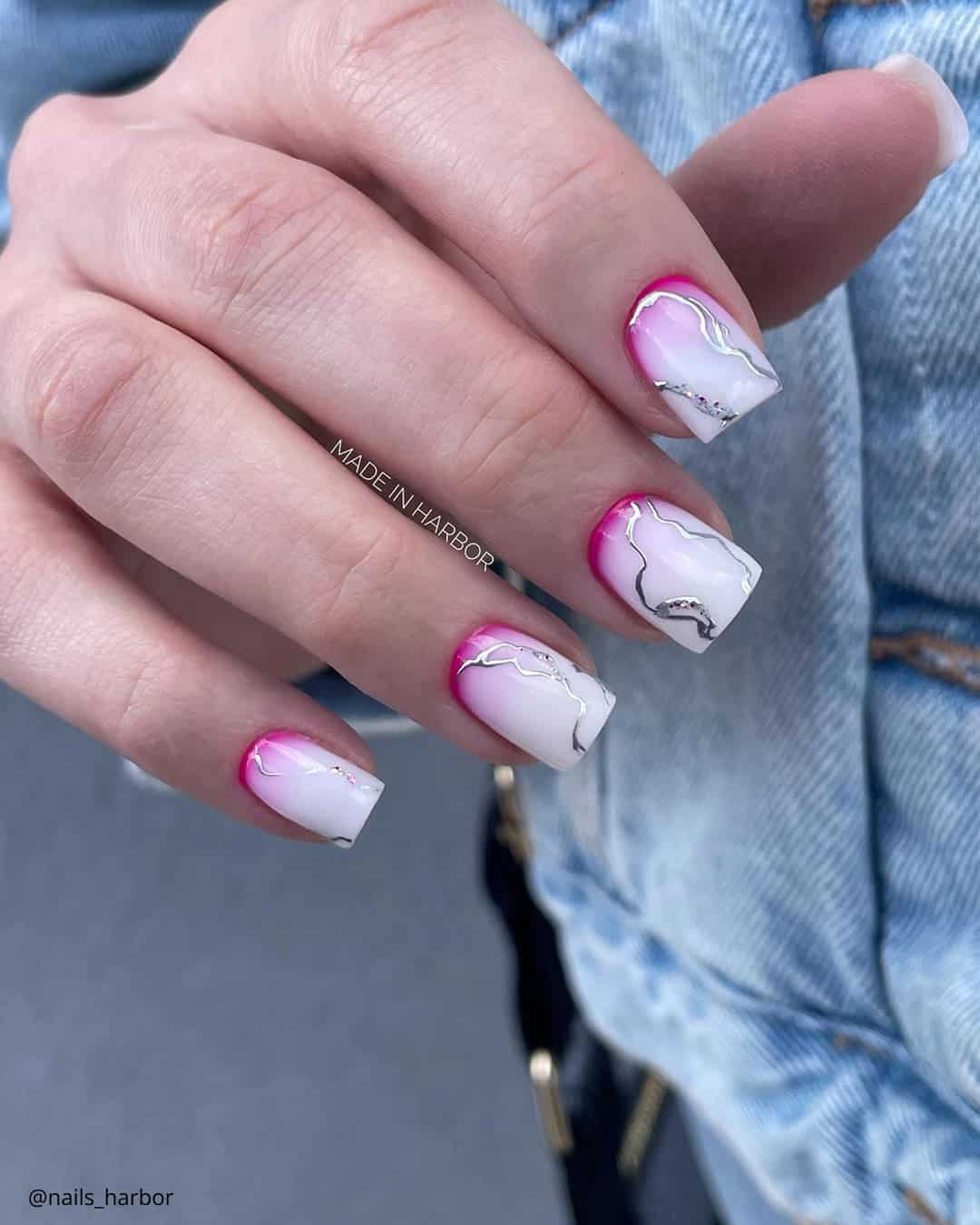 Solar Pink And White Nails