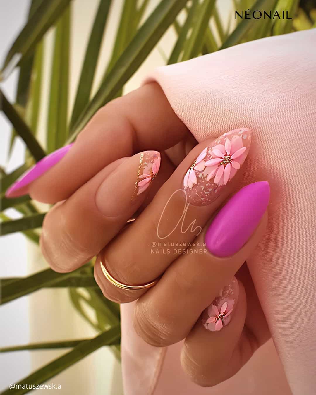 Hot Pink and White Nails