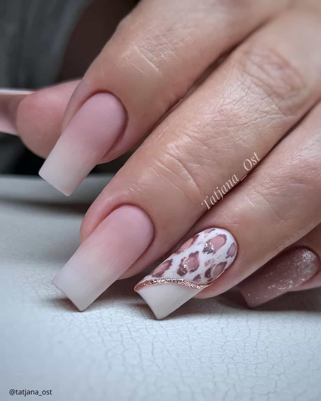 Pink White And Gold Nails